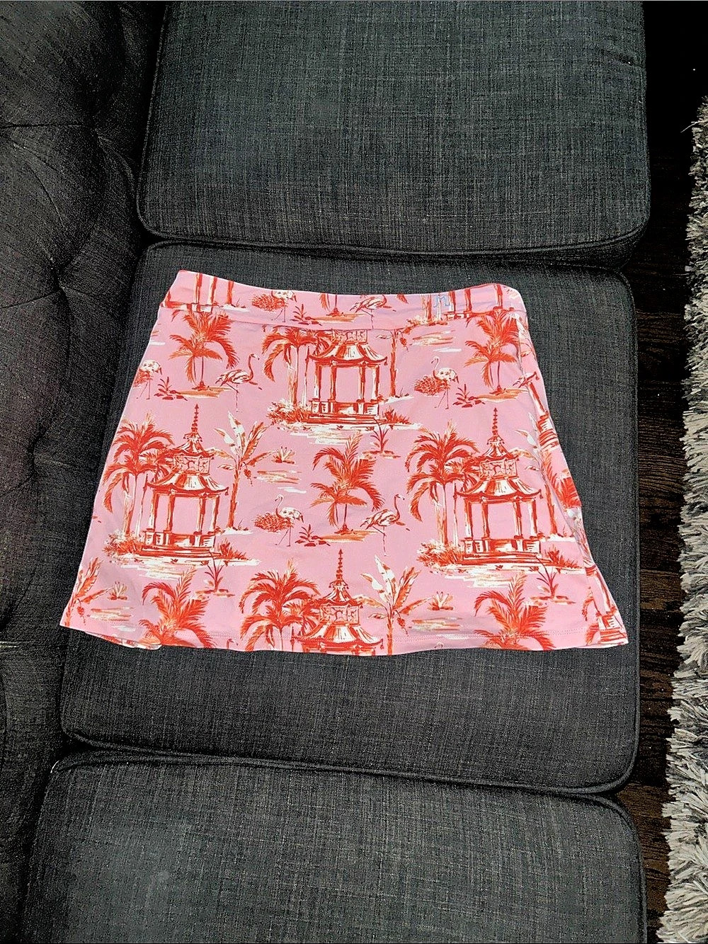 J McLaughlin Toile Pink & Coral Orange Printed Skirt Like New